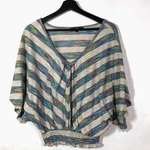 Almost Famous Gold and Rainbow Kimono Sleeve Top XL V Neck Metallic
